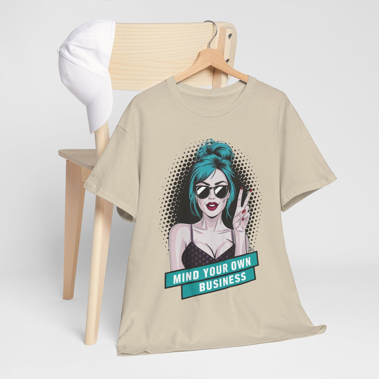 Sexy PopArt Girl Mind Your Own Business Tshirt unisex heavy cotton