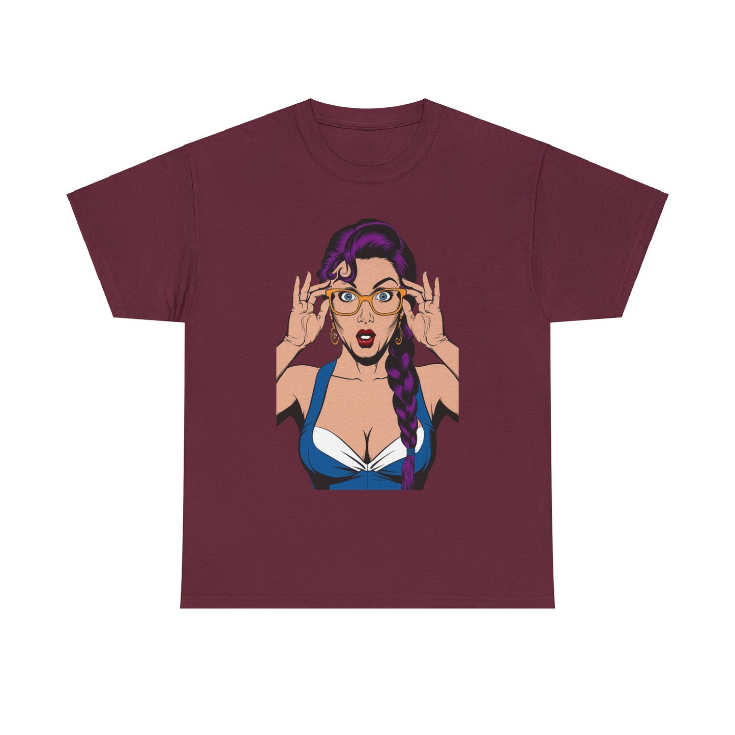 Sexy PopArt Girl Glasses and Braids Tshirt unisex heavy cotton