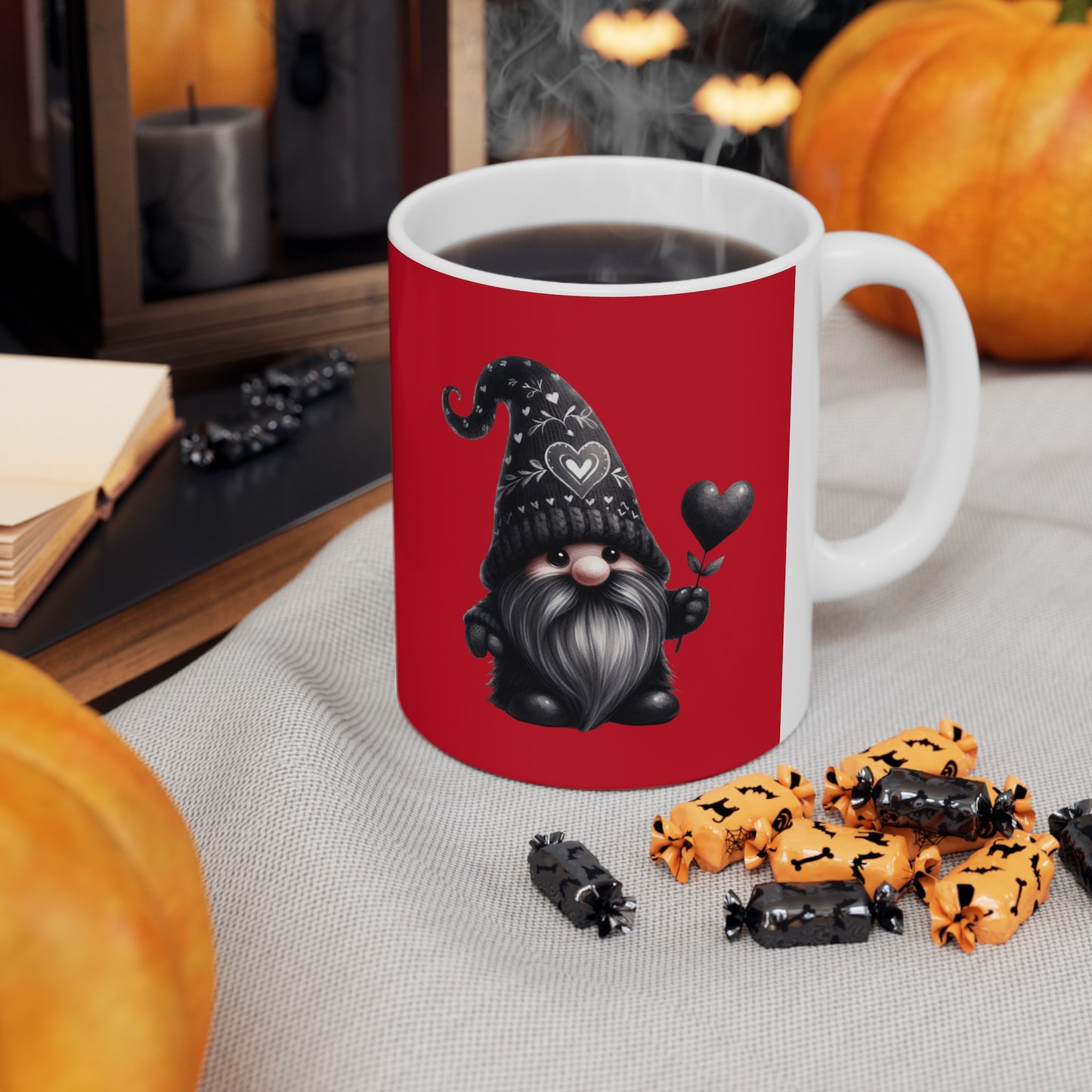 Black Valentine Gnome Ceramic Mug 11oz