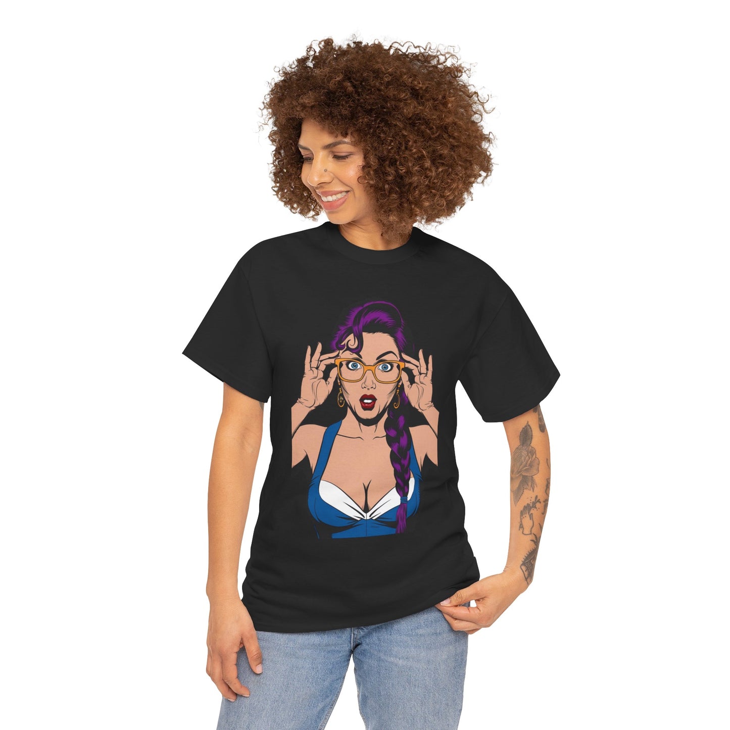 Sexy PopArt Girl Glasses and Braids Tshirt unisex heavy cotton