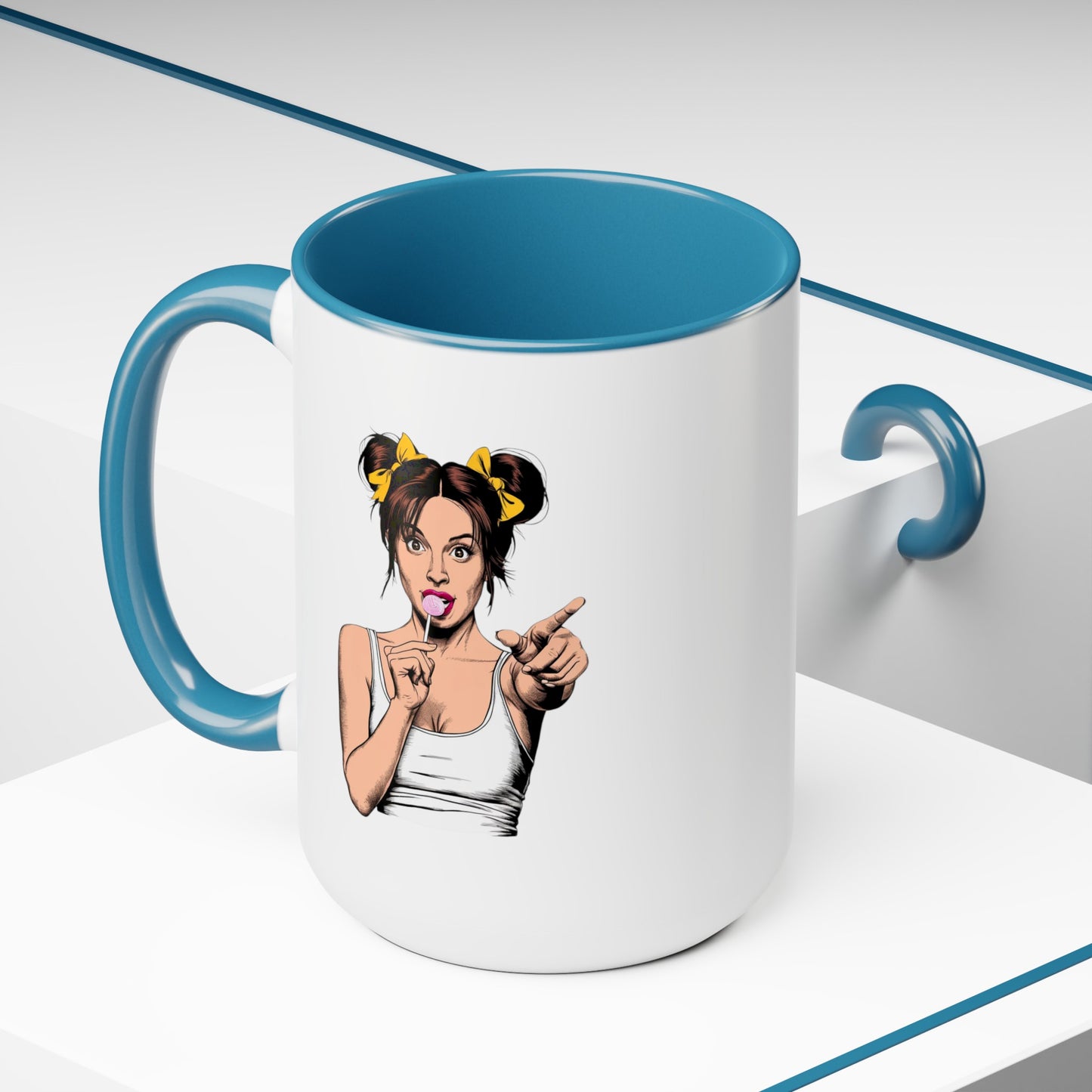 Sexy PopArt Girl with Sucker and Pigtails 15oz Coffee Mug
