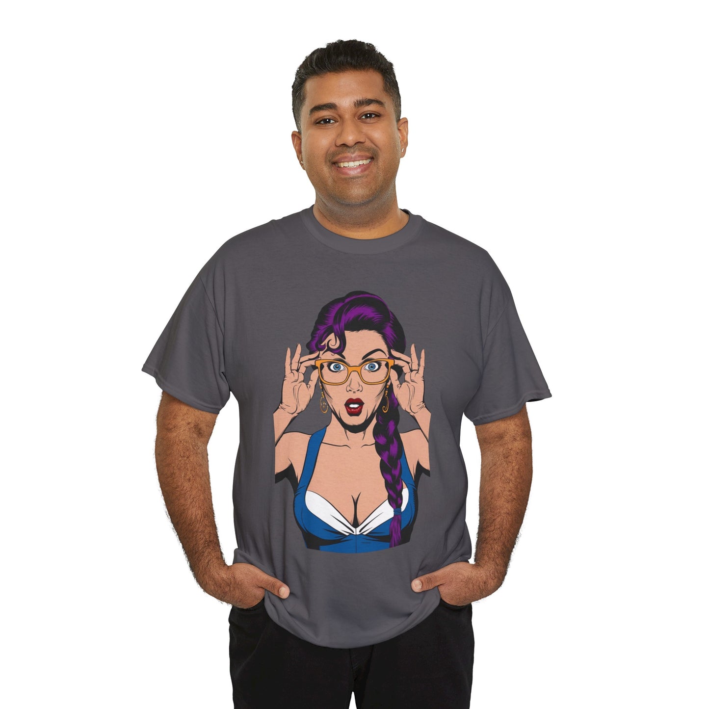 Sexy PopArt Girl Glasses and Braids Tshirt unisex heavy cotton