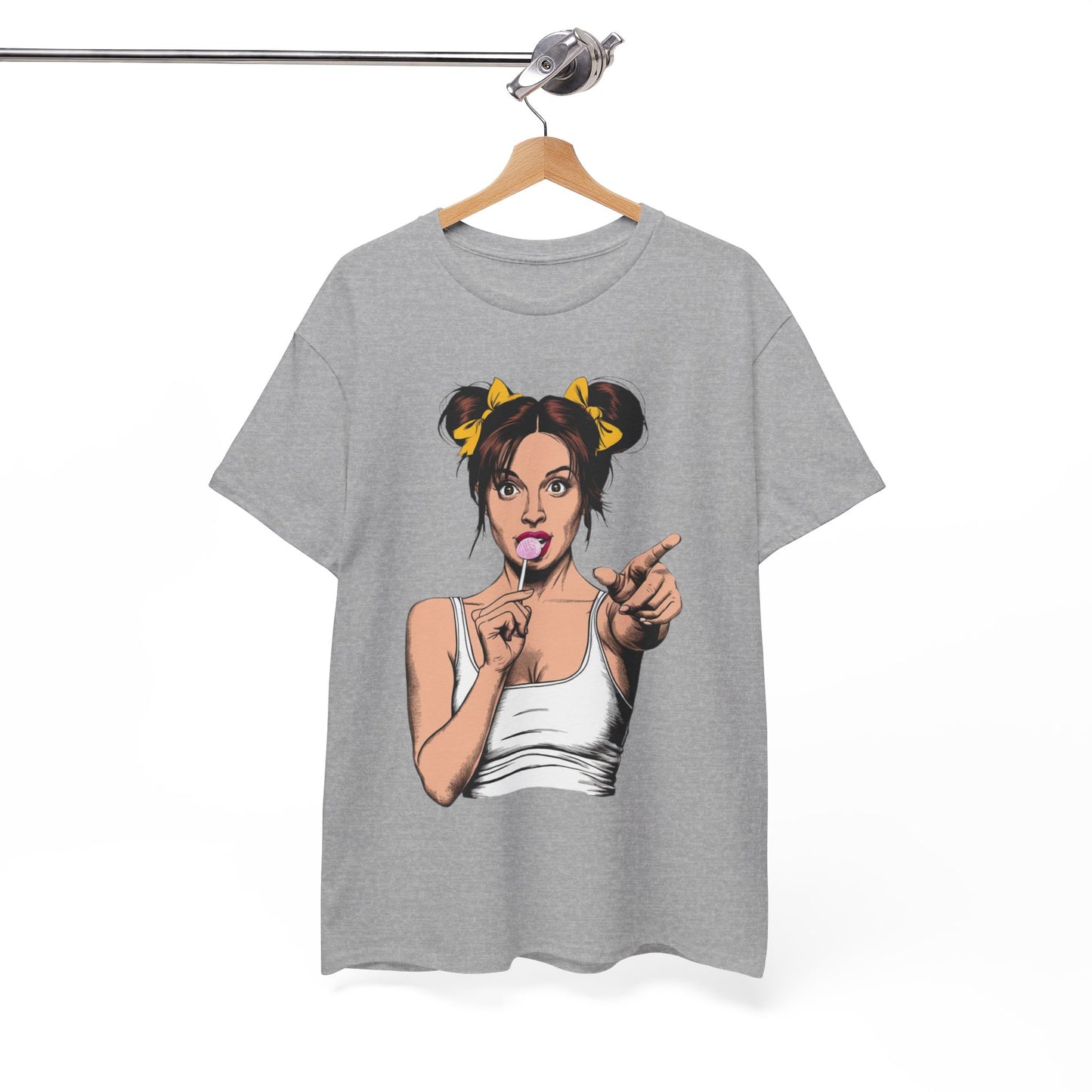 Sexy PopArt Girl with pigtails and Sucker Unisex heavy cotton Tshirt