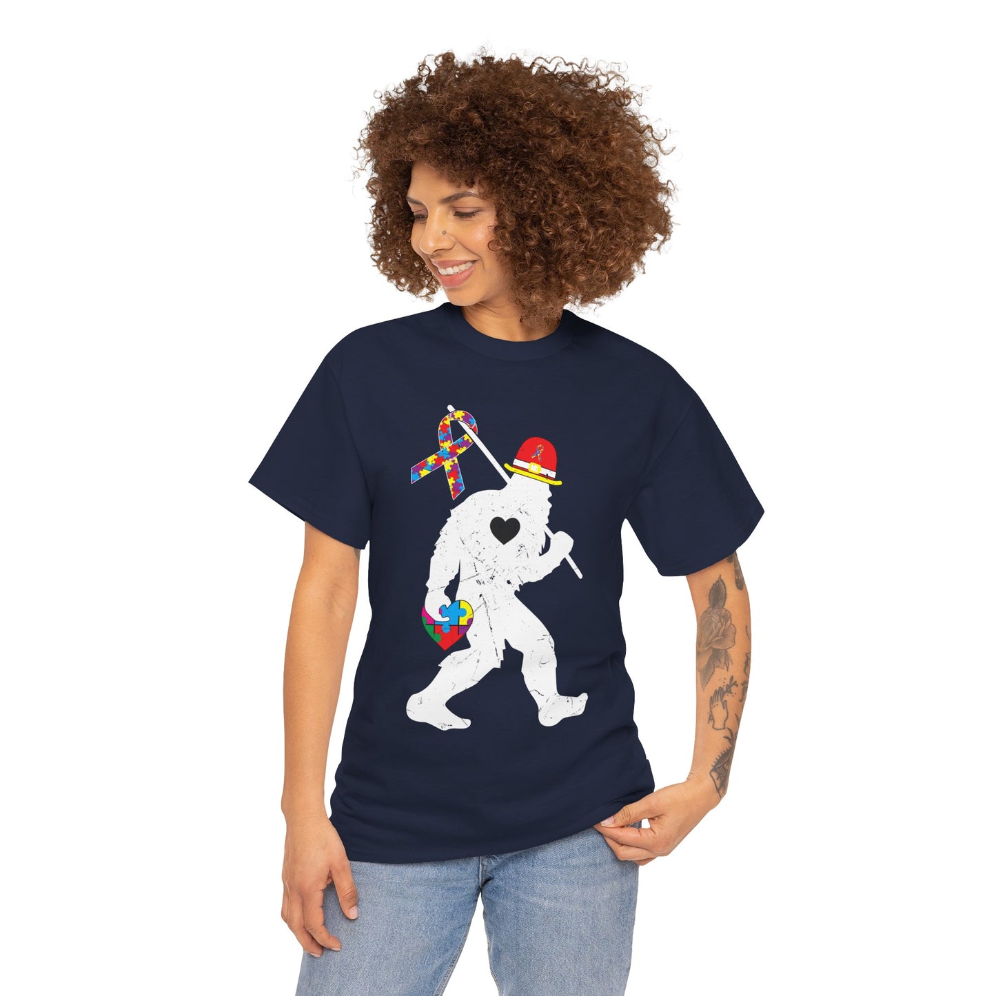 Bigfoot Heart Puzzle Piece Autism T shirt unisex heavy cotton T-shirt