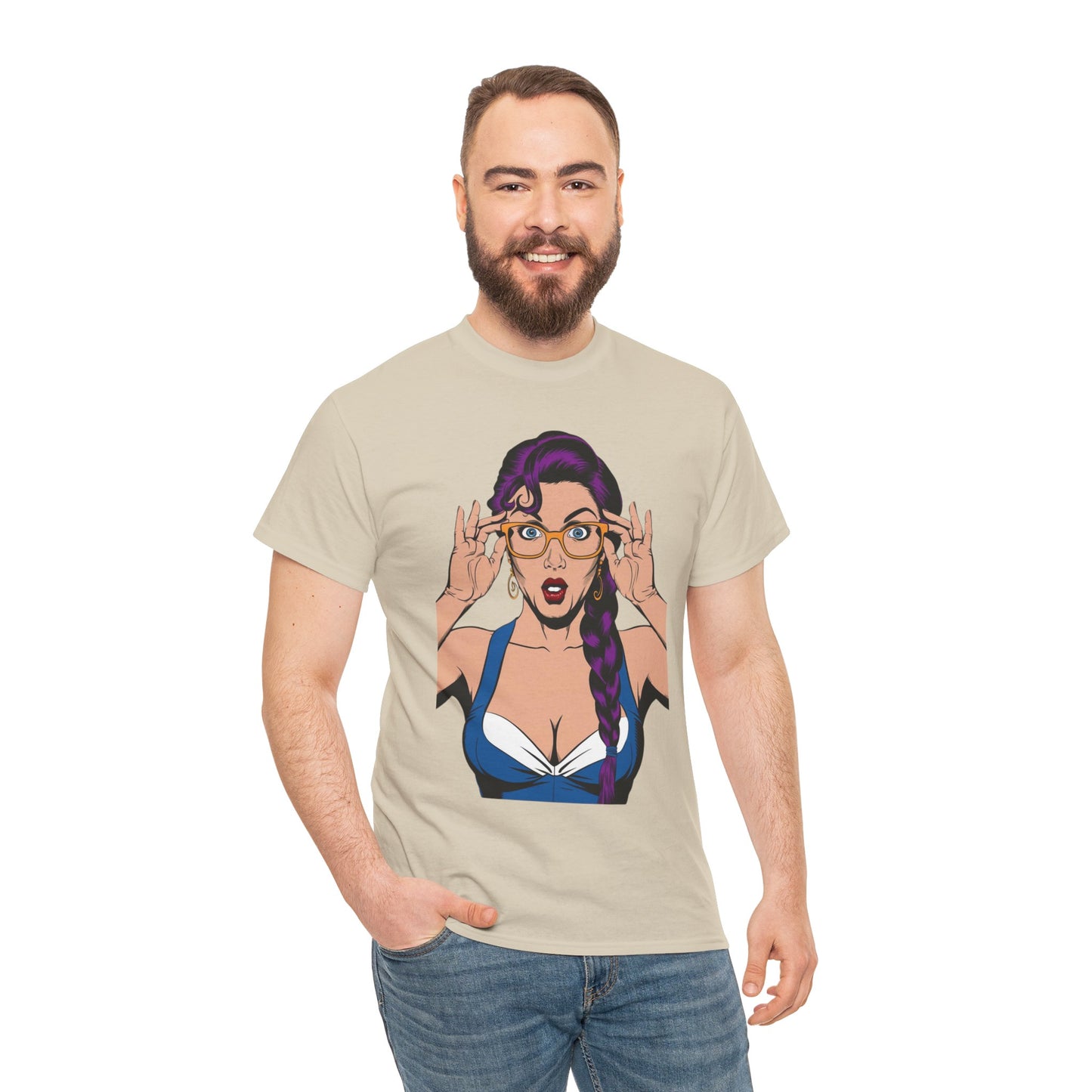 Sexy PopArt Girl Glasses and Braids Tshirt unisex heavy cotton