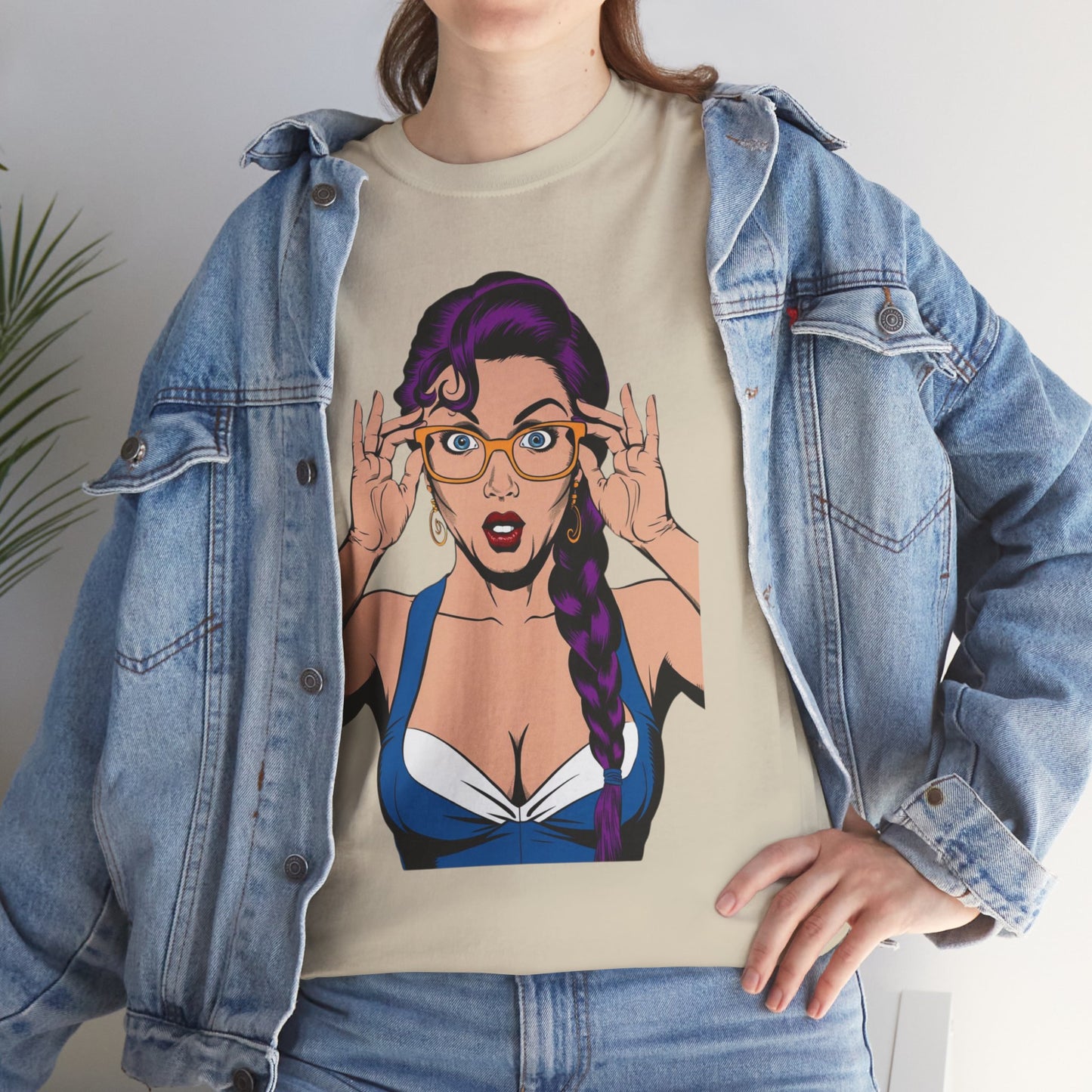 Sexy PopArt Girl Glasses and Braids Tshirt unisex heavy cotton