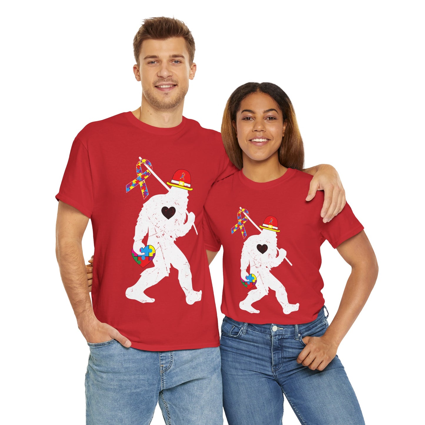 Bigfoot Heart Puzzle Piece Autism T shirt unisex heavy cotton T-shirt
