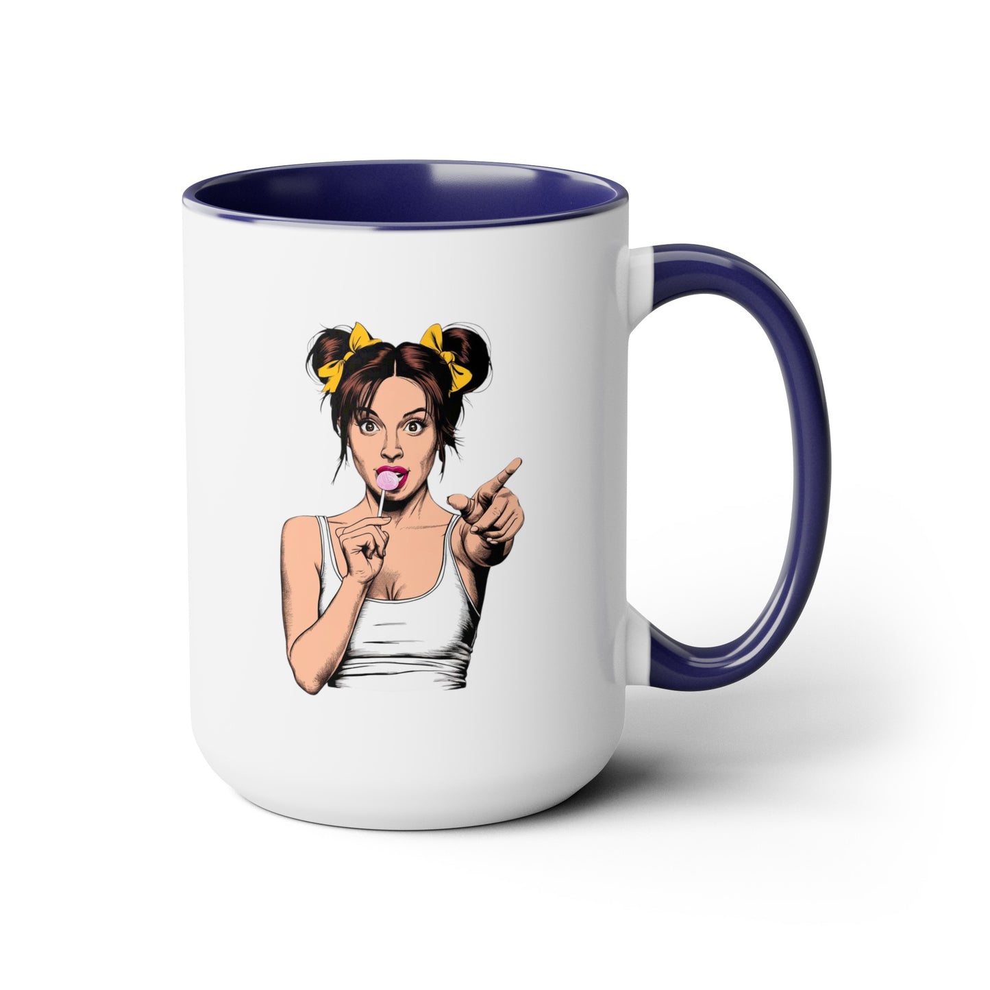 Sexy PopArt Girl with Sucker and Pigtails 15oz Coffee Mug