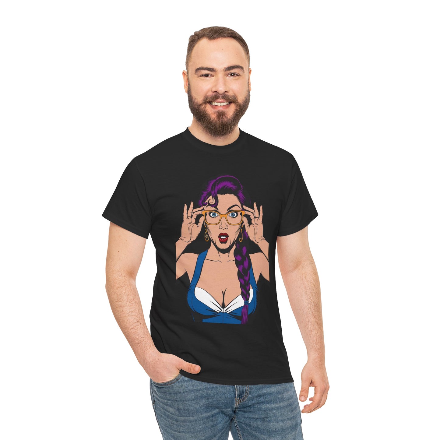Sexy PopArt Girl Glasses and Braids Tshirt unisex heavy cotton