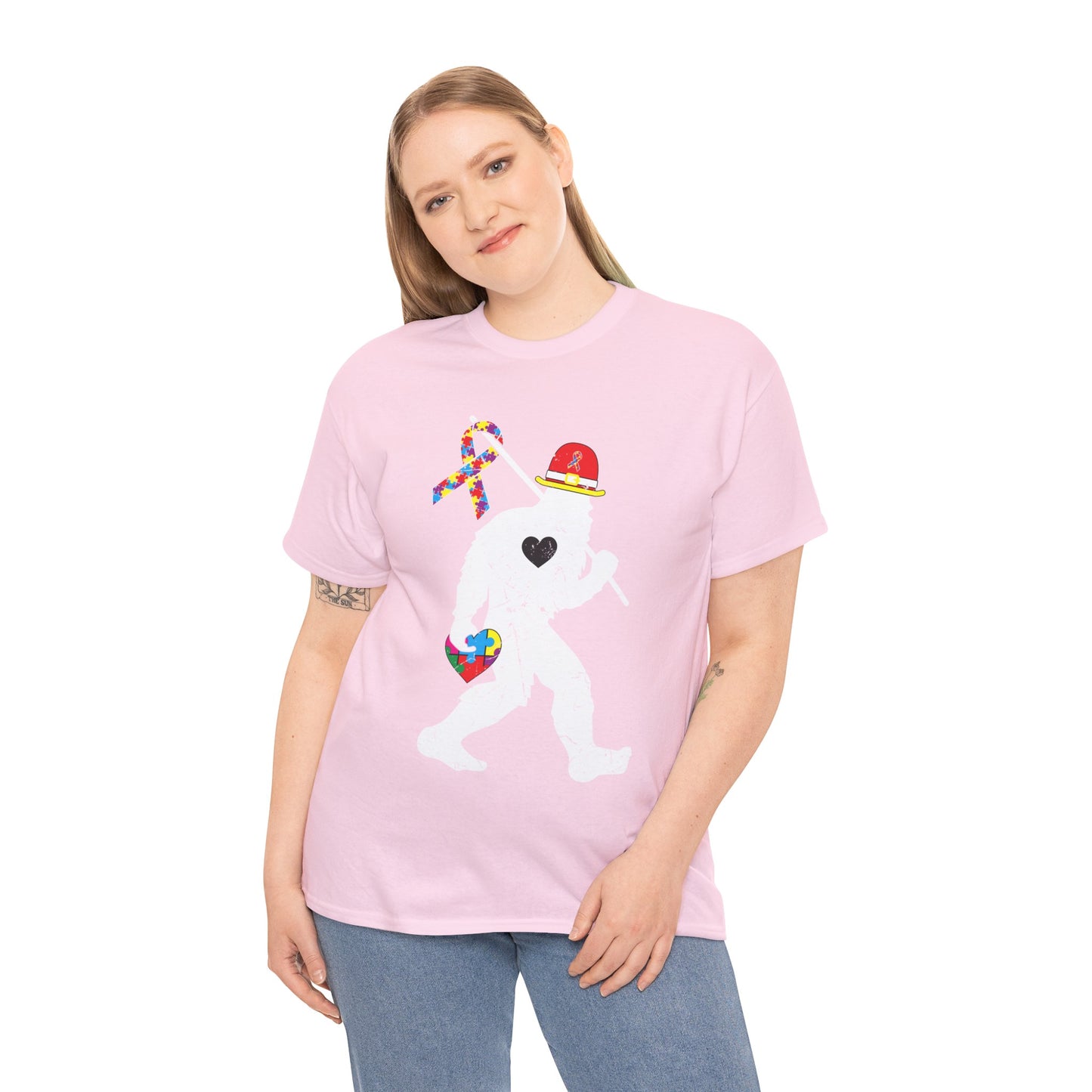 Bigfoot Heart Puzzle Piece Autism T shirt unisex heavy cotton T-shirt