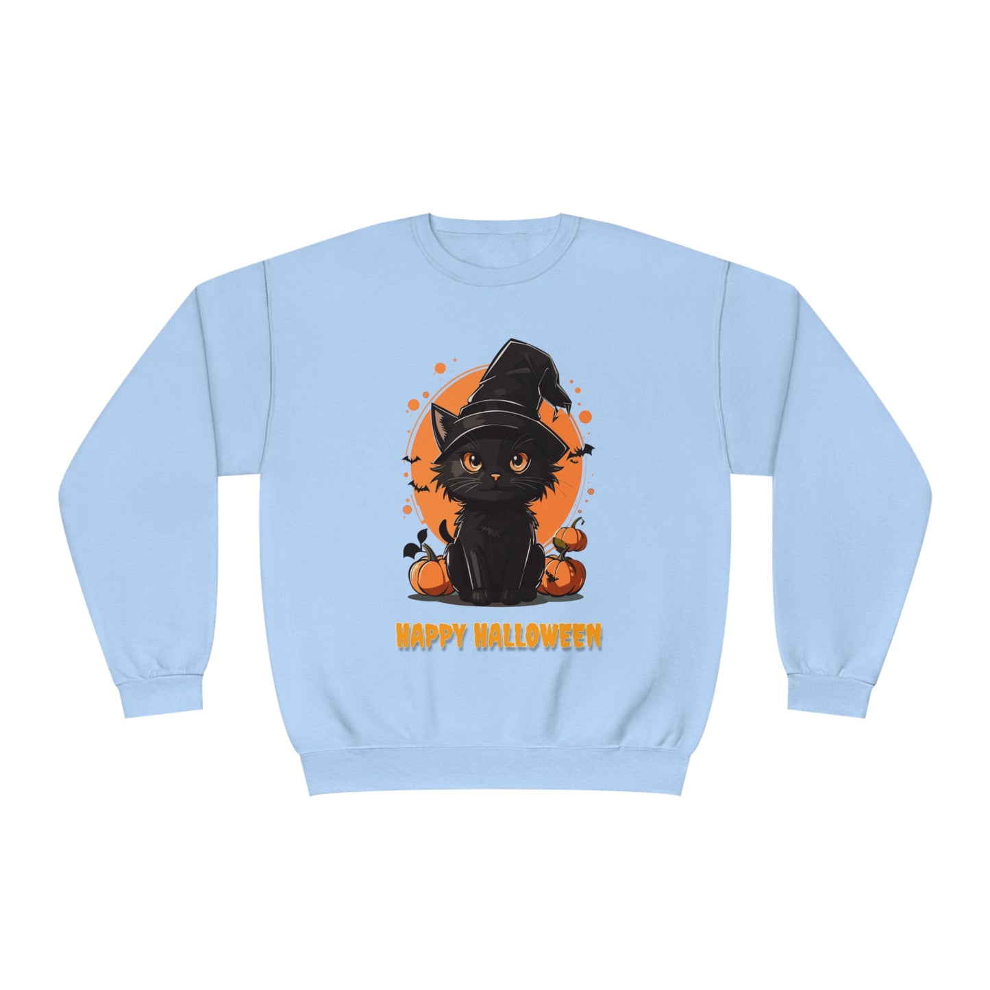 Halloween Cat Sweatshirt Unisex Funny Cat Witch Hat Graphic Shirt Gifts Spooky Long Sleeve Crewneck Shirt Tops