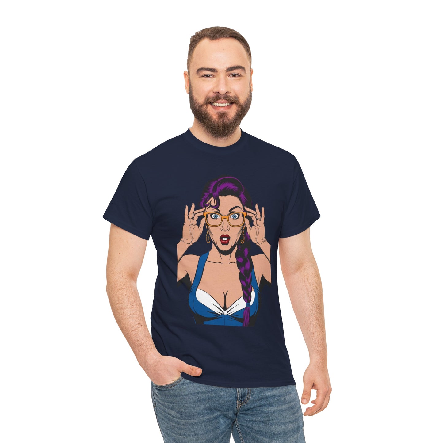 Sexy PopArt Girl Glasses and Braids Tshirt unisex heavy cotton