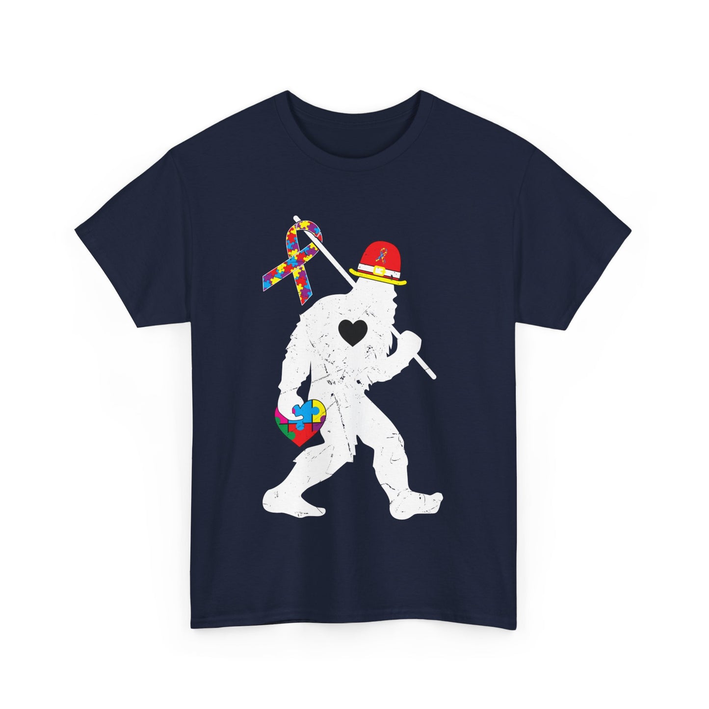 Bigfoot Heart Puzzle Piece Autism T shirt unisex heavy cotton T-shirt