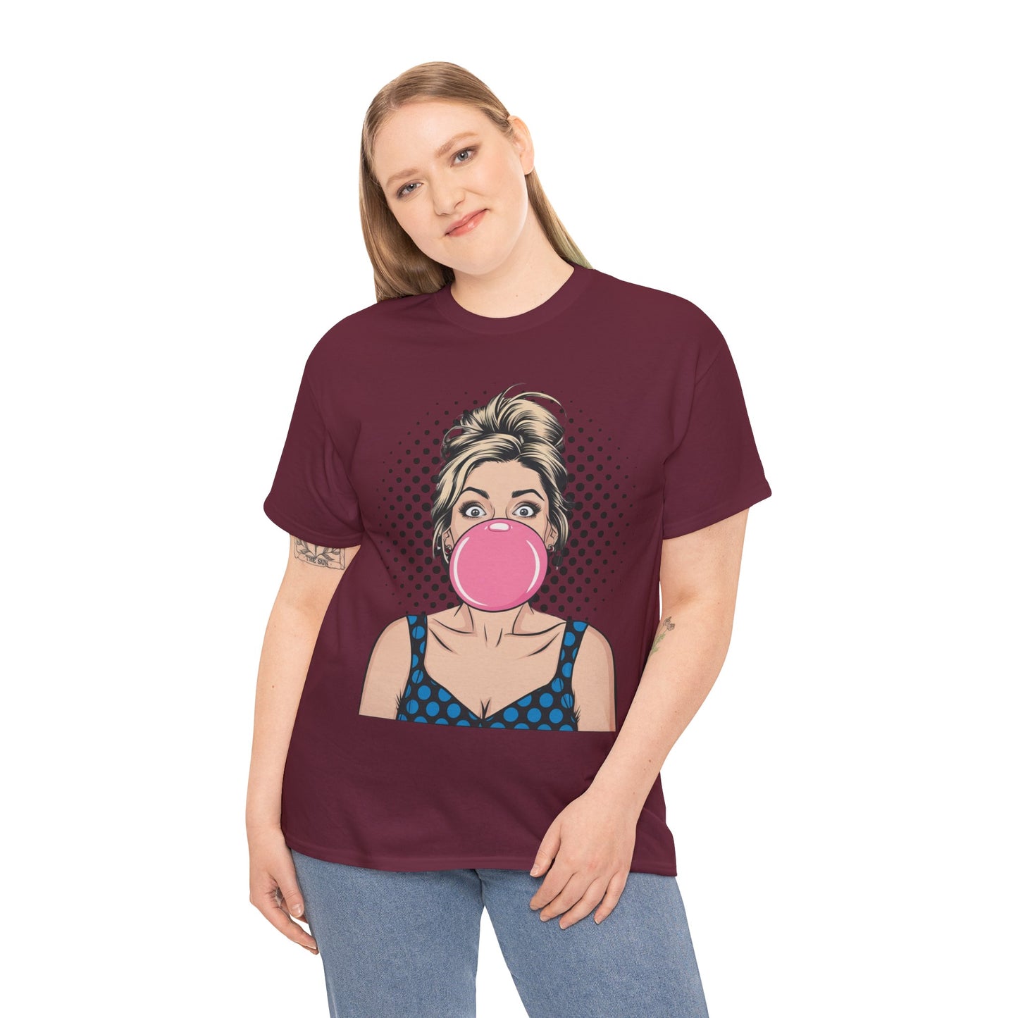 PopArt Girl Bubble Gum Bubble Tshirt unisex heavy cotton