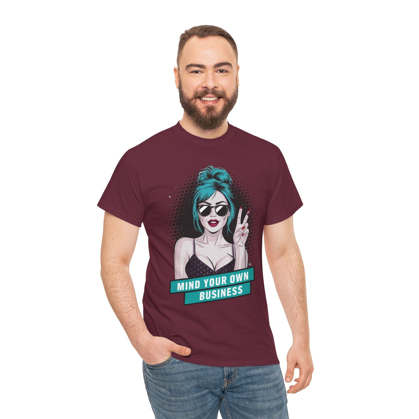 Sexy PopArt Girl Mind Your Own Business Tshirt unisex heavy cotton