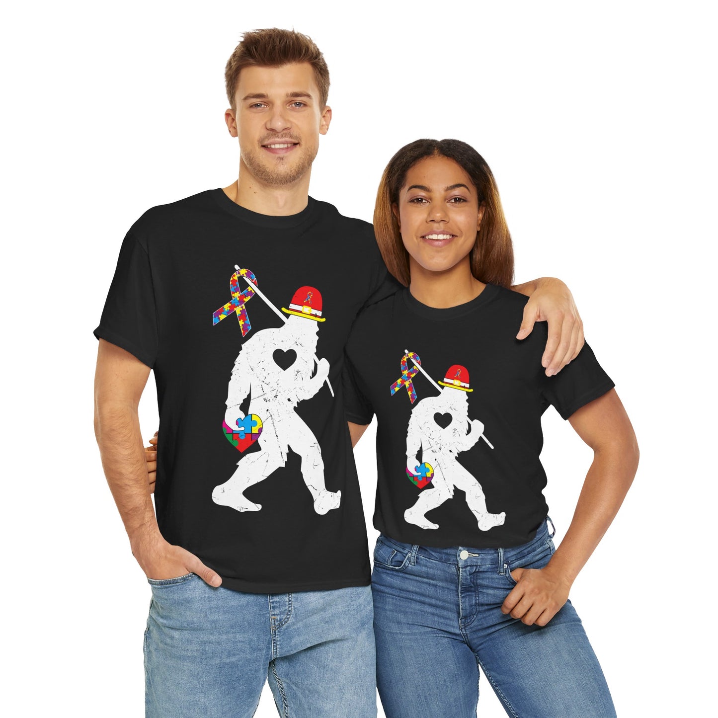 Bigfoot Heart Puzzle Piece Autism T shirt unisex heavy cotton T-shirt