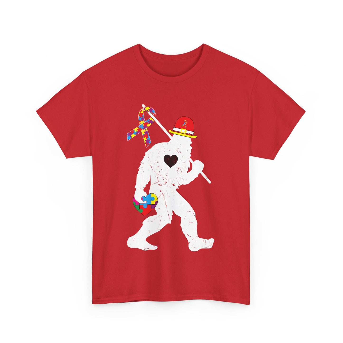 Bigfoot Heart Puzzle Piece Autism T shirt unisex heavy cotton T-shirt
