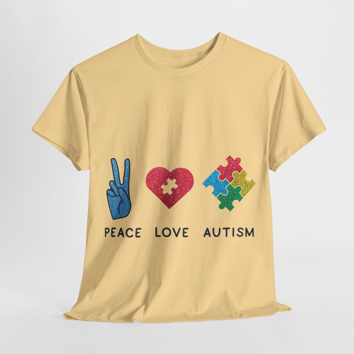 Autism Peace Love Autism T-shirt Unisex Heavy Cotton