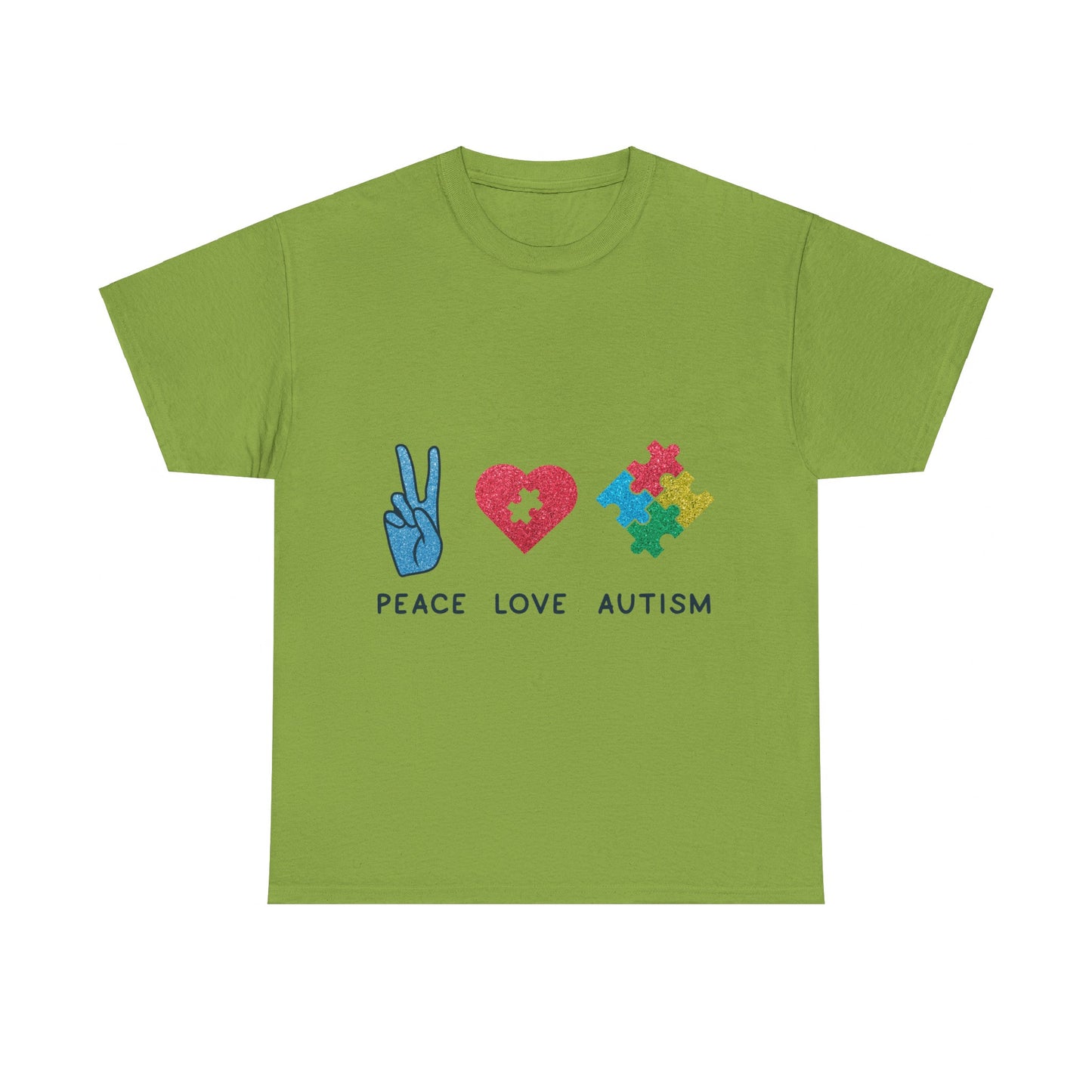 Autism Peace Love Autism T-shirt Unisex Heavy Cotton