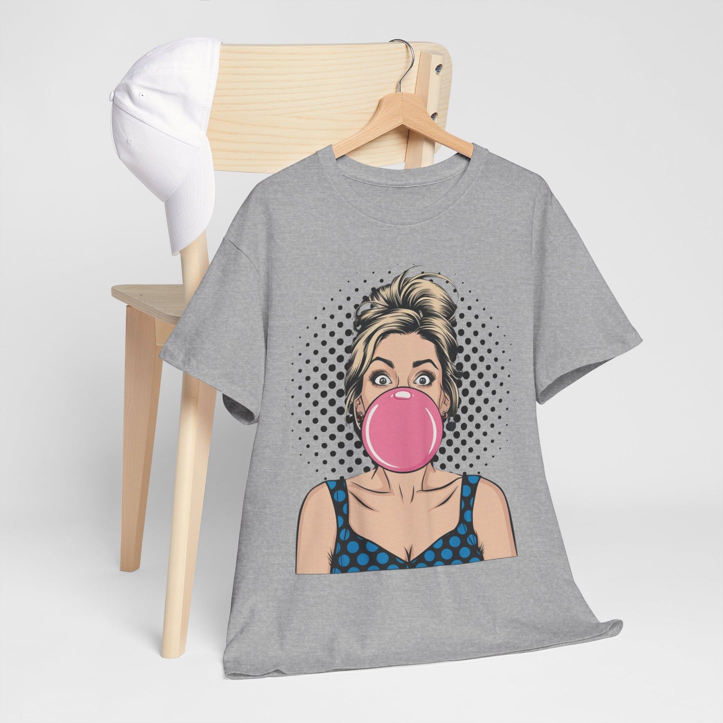 PopArt Girl Bubble Gum Bubble Tshirt unisex heavy cotton