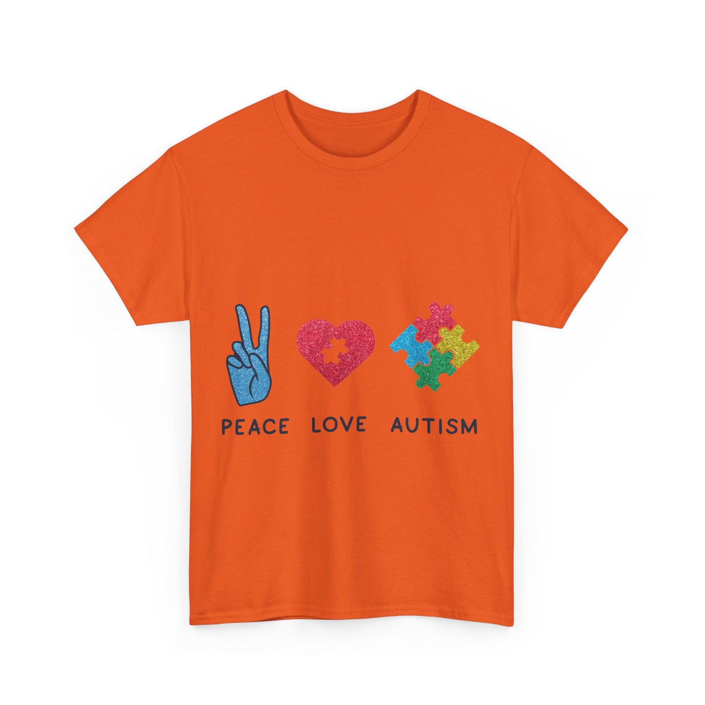 Autism Peace Love Autism T-shirt Unisex Heavy Cotton