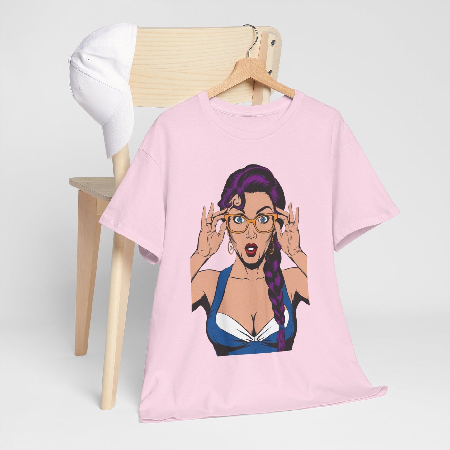 Sexy PopArt Girl Glasses and Braids Tshirt unisex heavy cotton