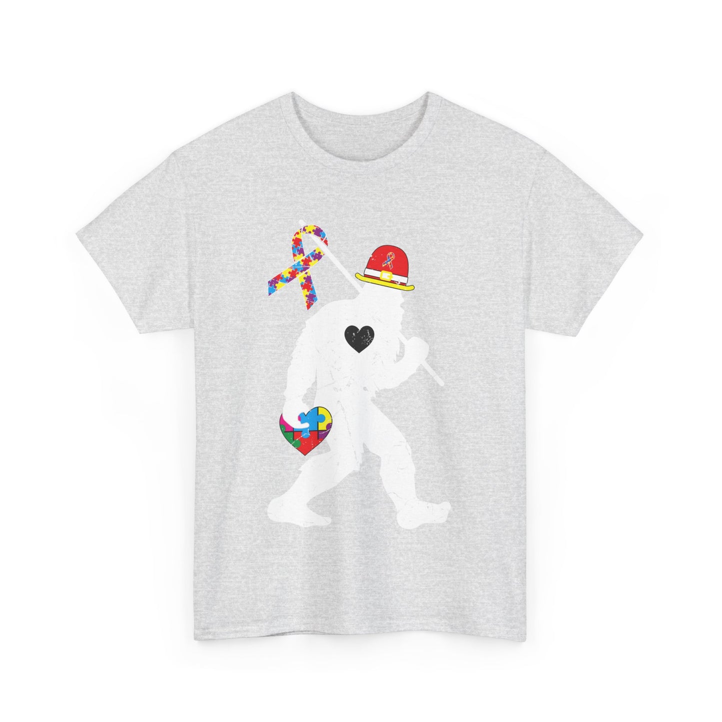 Bigfoot Heart Puzzle Piece Autism T shirt unisex heavy cotton T-shirt