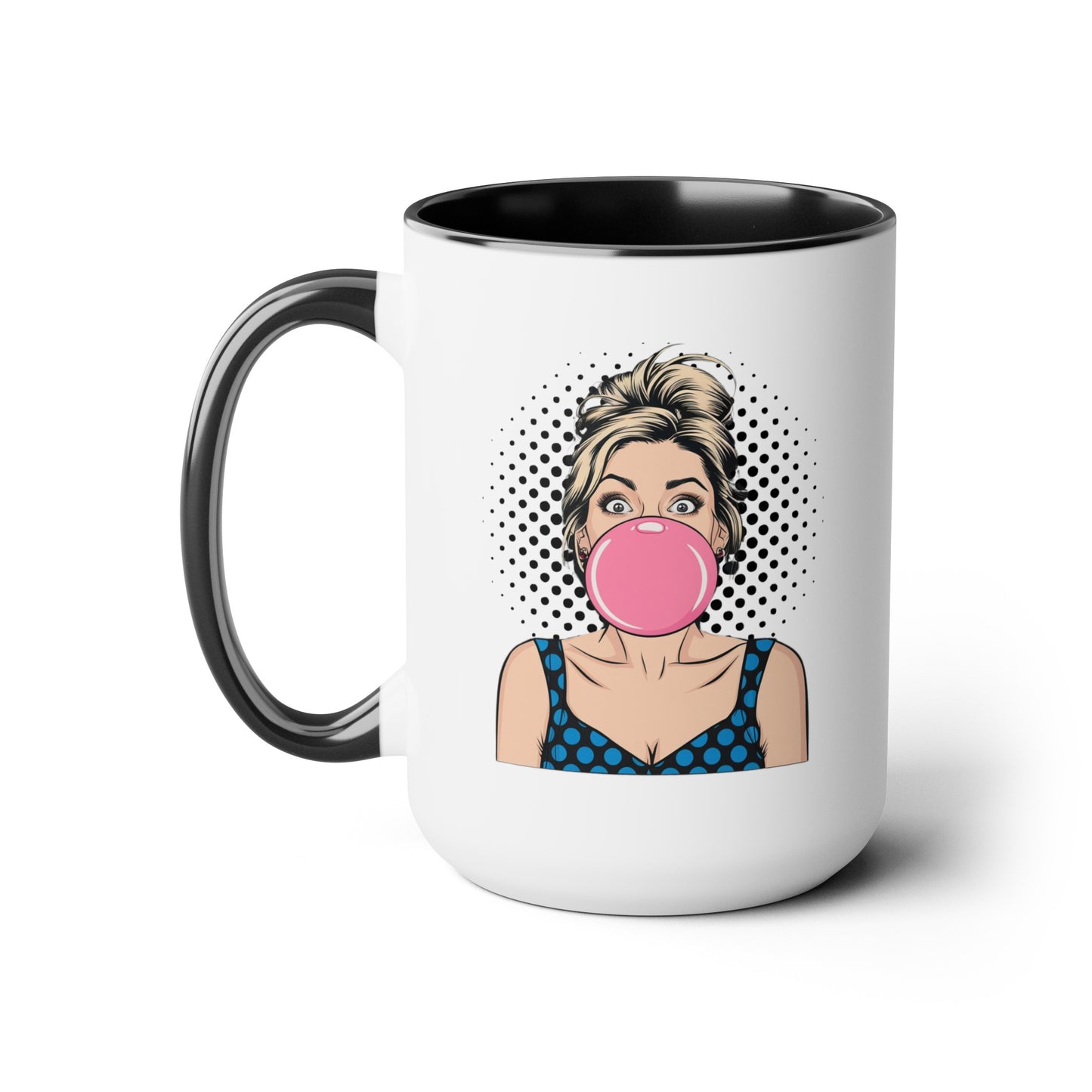 Sexy PopArt Girl with Large Bubble Gum Bubble 15oz Coffee Mug