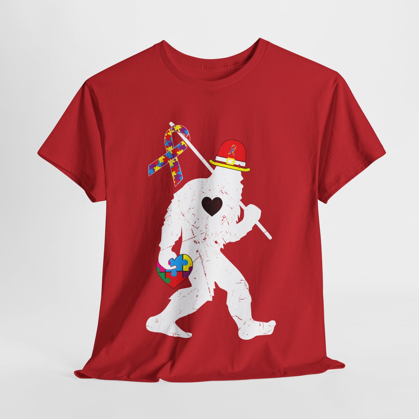 Bigfoot Heart Puzzle Piece Autism T shirt unisex heavy cotton T-shirt