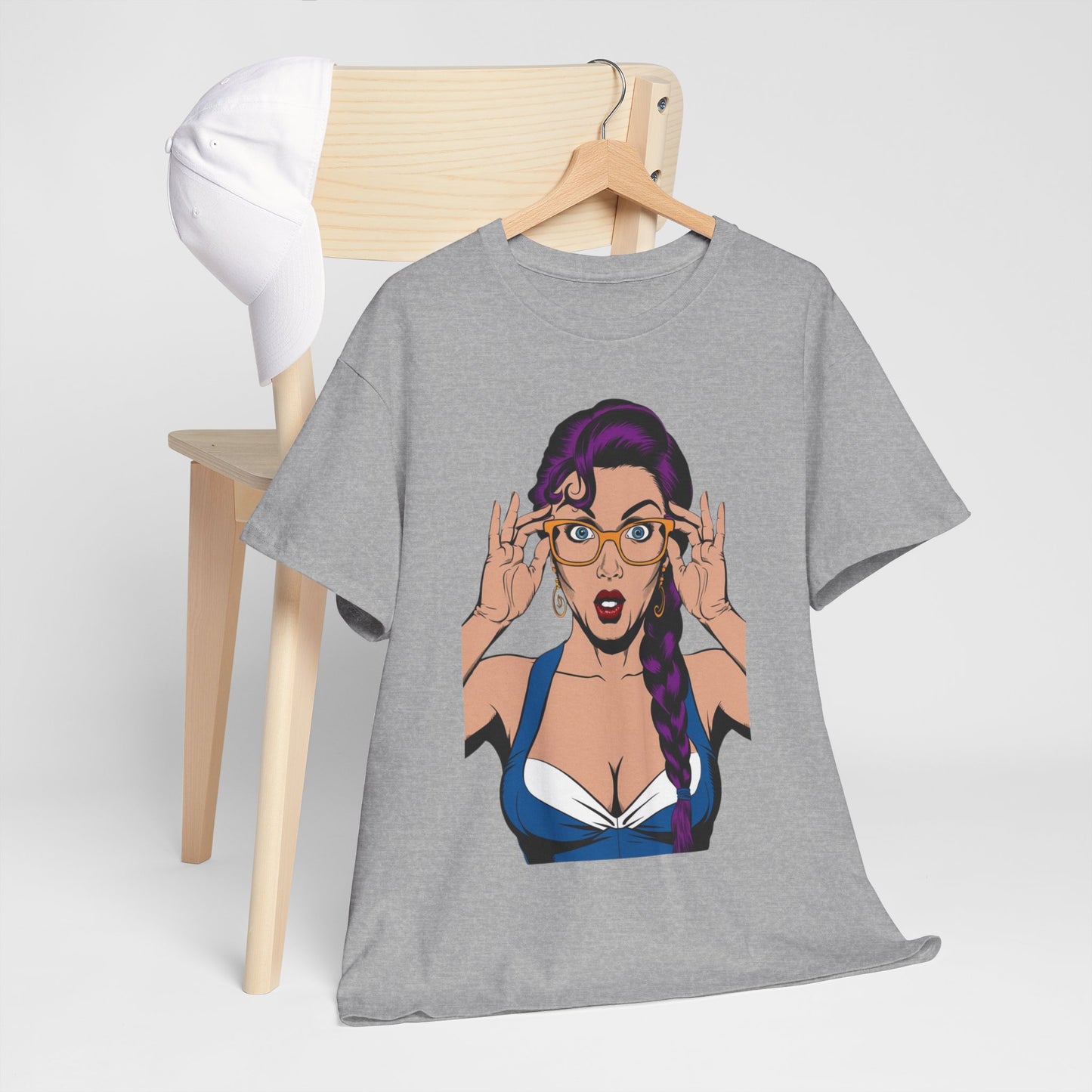 Sexy PopArt Girl Glasses and Braids Tshirt unisex heavy cotton