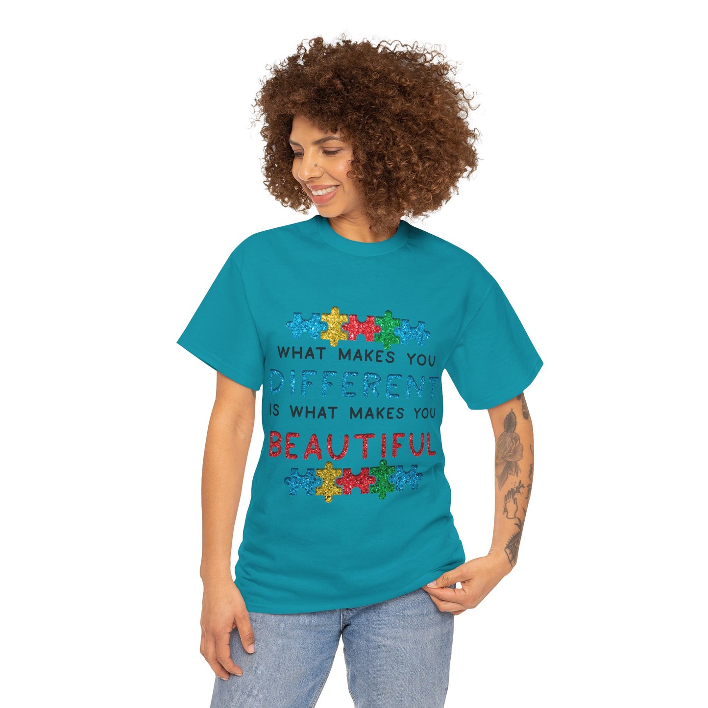Autism WHAT MAKES YOU DIFFERENT IS WHAT MAKES YOU BEAUTIFUL T-shirt Unisex Heavy Cotton