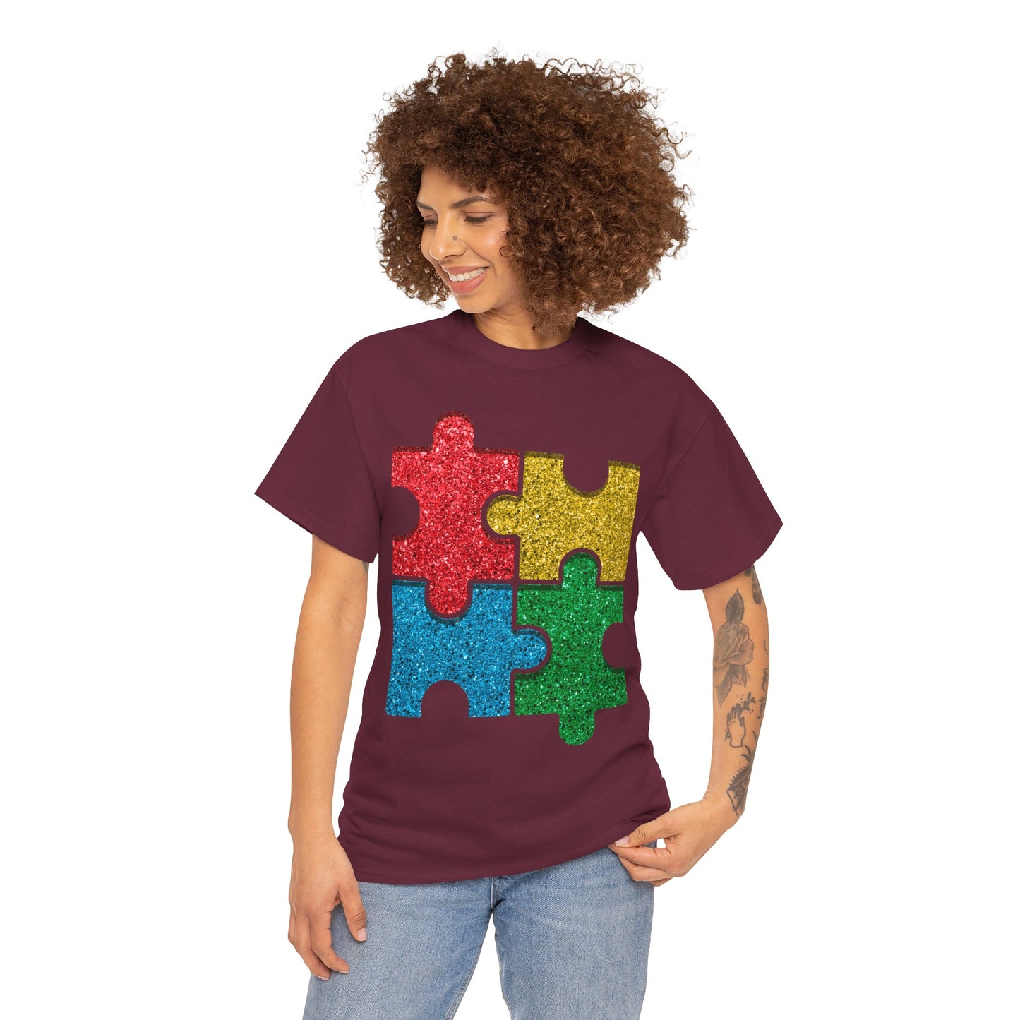 Autism Puzzle Pieces T-shirt Unisex Heavy Cotton