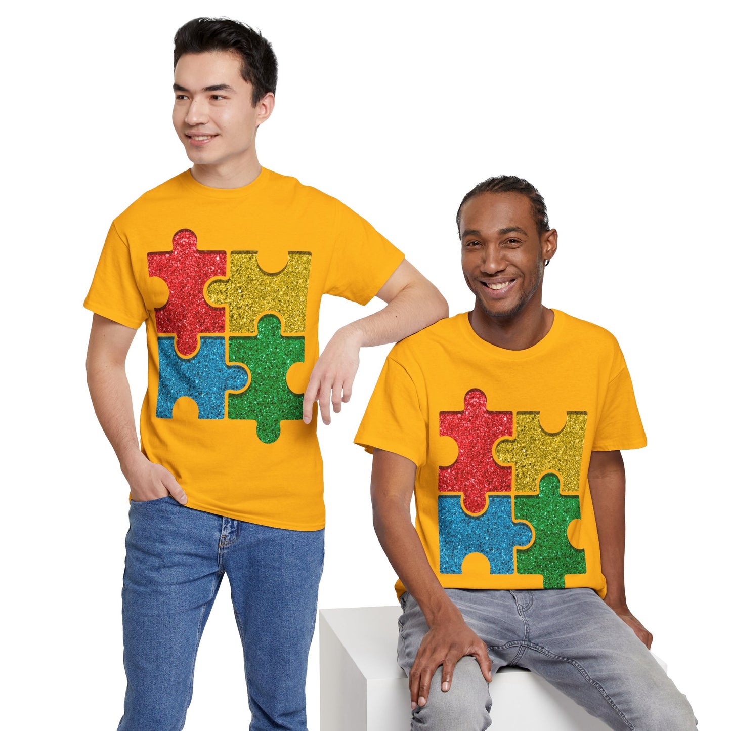 Autism Puzzle Pieces T-shirt Unisex Heavy Cotton