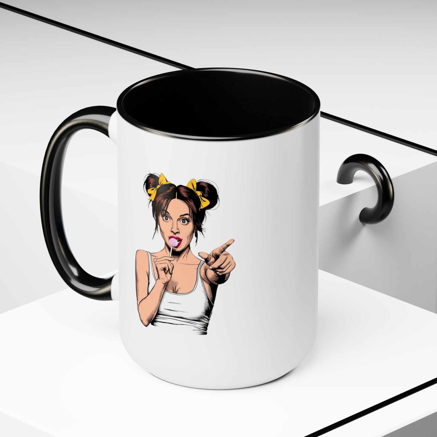 Sexy PopArt Girl with Sucker and Pigtails 15oz Coffee Mug
