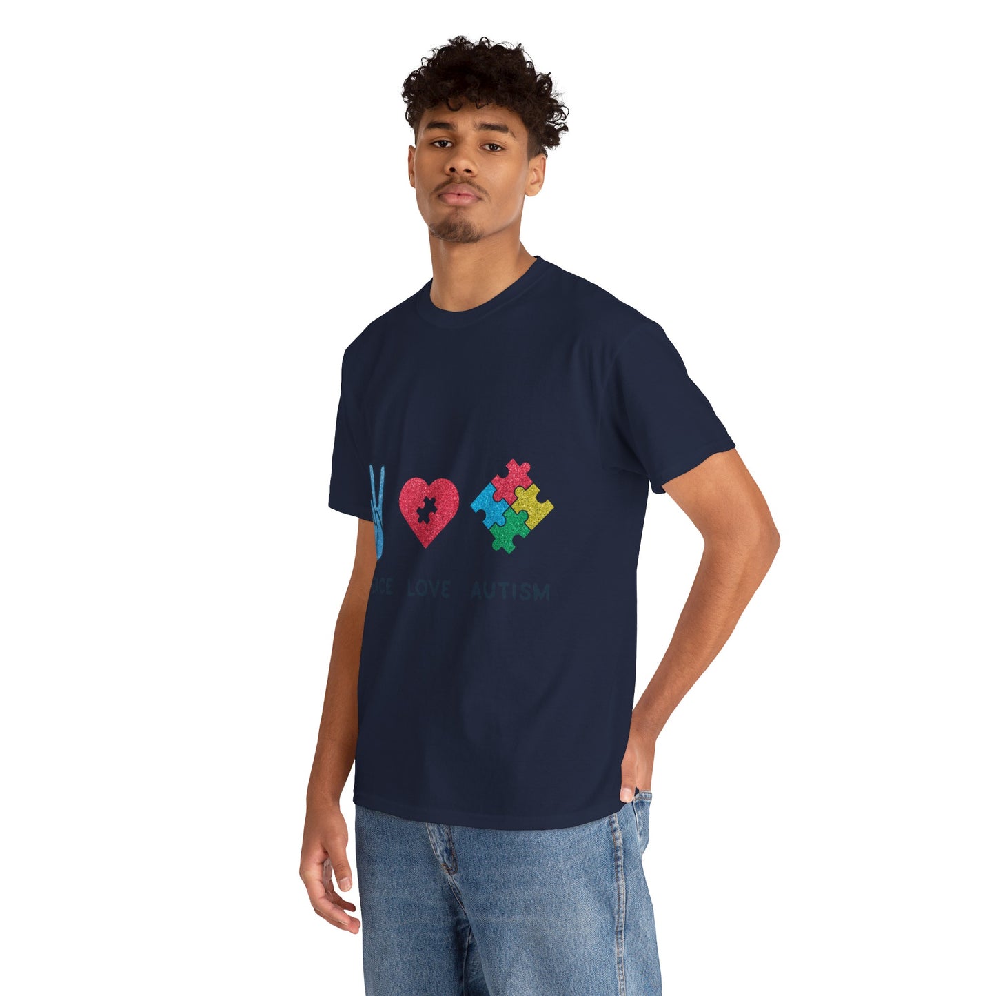Autism Peace Love Autism T-shirt Unisex Heavy Cotton