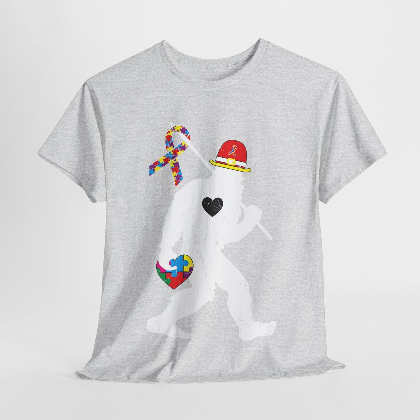 Bigfoot Heart Puzzle Piece Autism T shirt unisex heavy cotton T-shirt