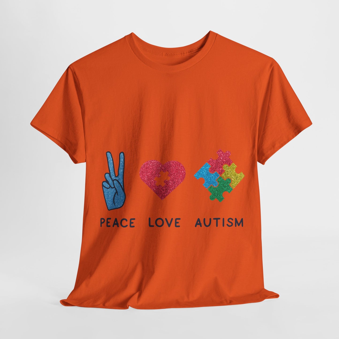 Autism Peace Love Autism T-shirt Unisex Heavy Cotton