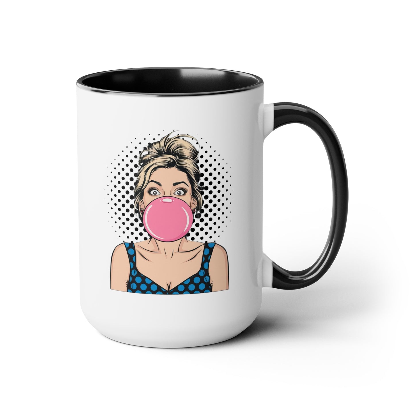Sexy PopArt Girl with Large Bubble Gum Bubble 15oz Coffee Mug
