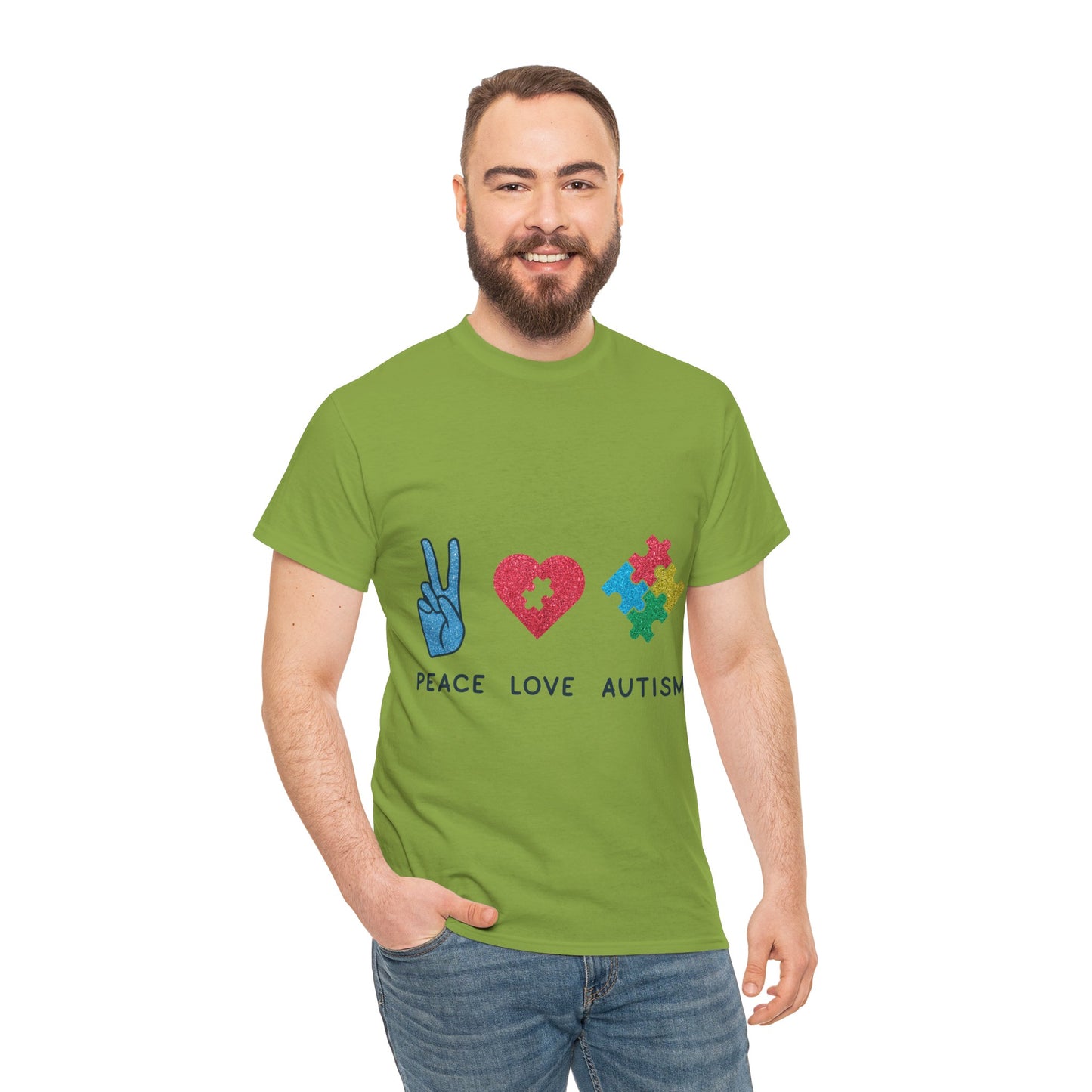 Autism Peace Love Autism T-shirt Unisex Heavy Cotton