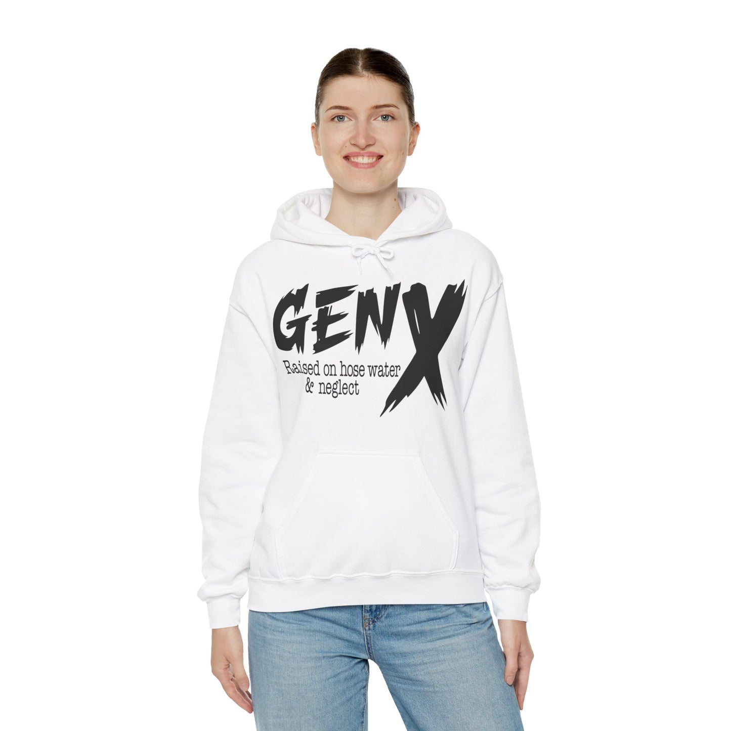 Gen X Raised on Hose Water & Neglect Front & Back Unisex Heavy Blend™ Hooded Sweatshirt