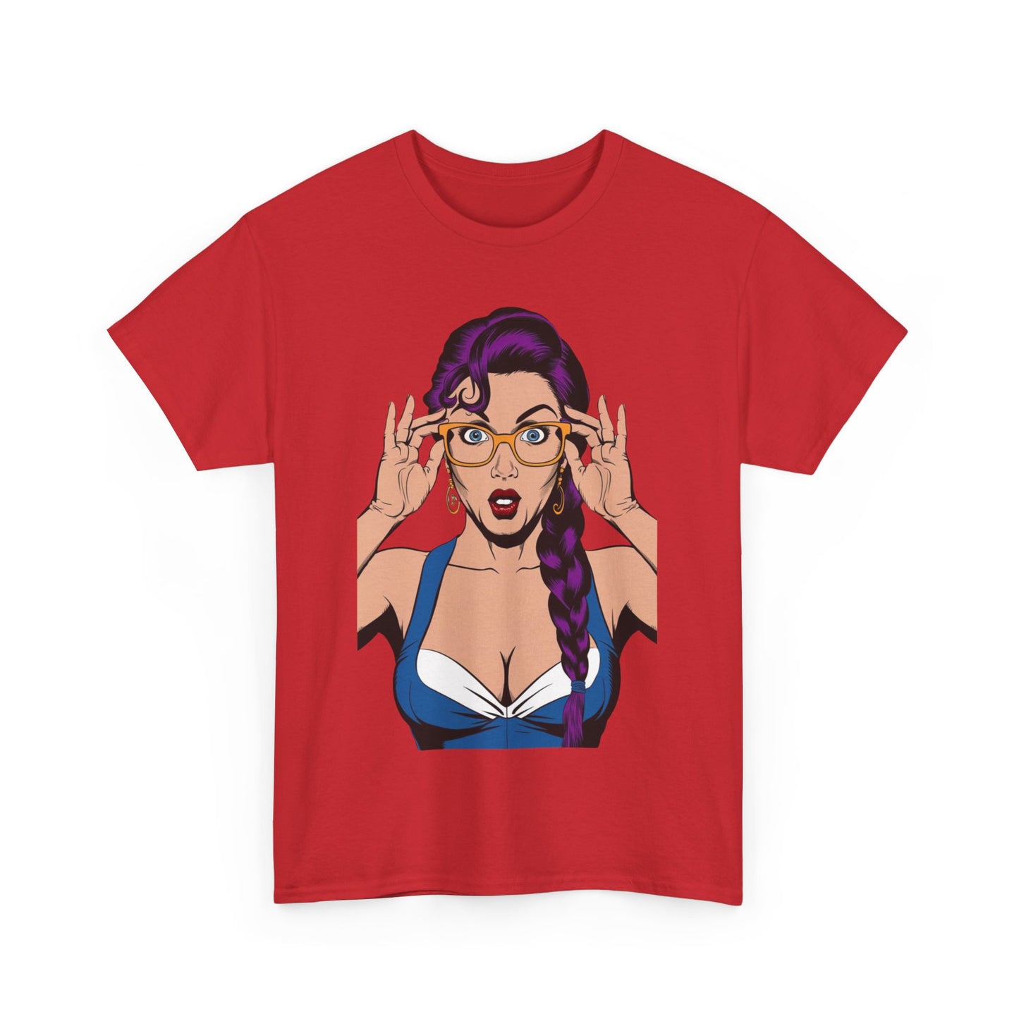 Sexy PopArt Girl Glasses and Braids Tshirt unisex heavy cotton