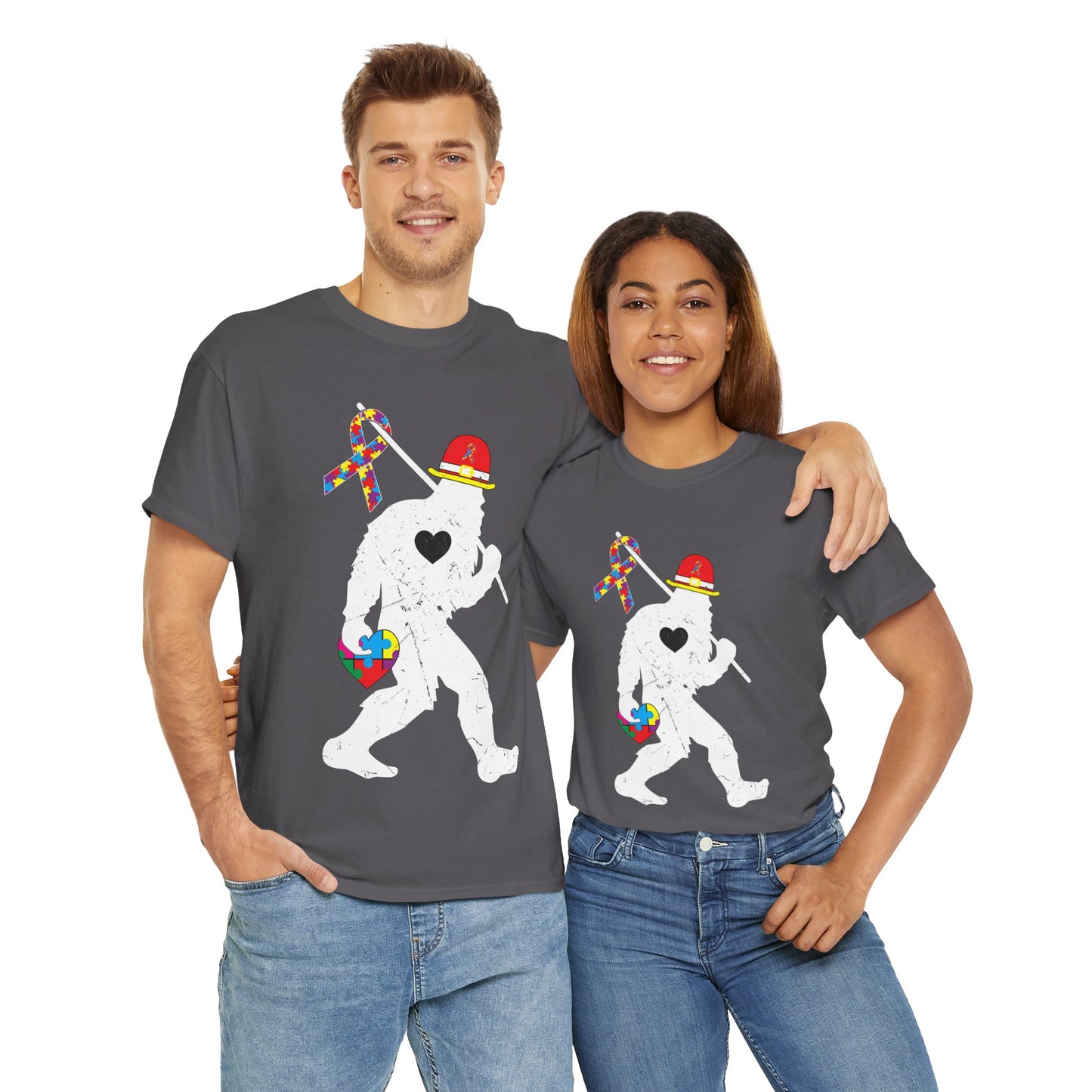 Bigfoot Heart Puzzle Piece Autism T shirt unisex heavy cotton T-shirt