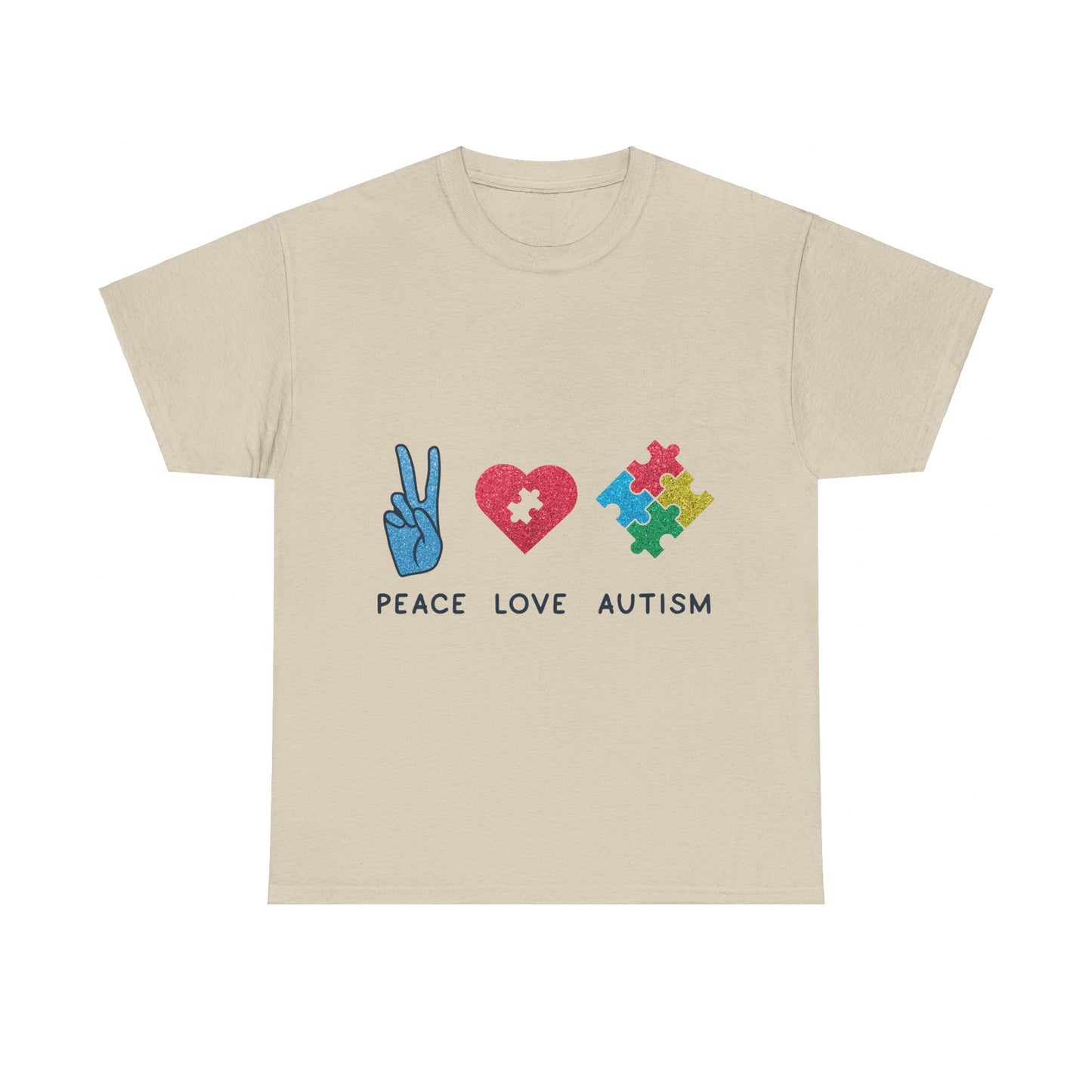 Autism Peace Love Autism T-shirt Unisex Heavy Cotton