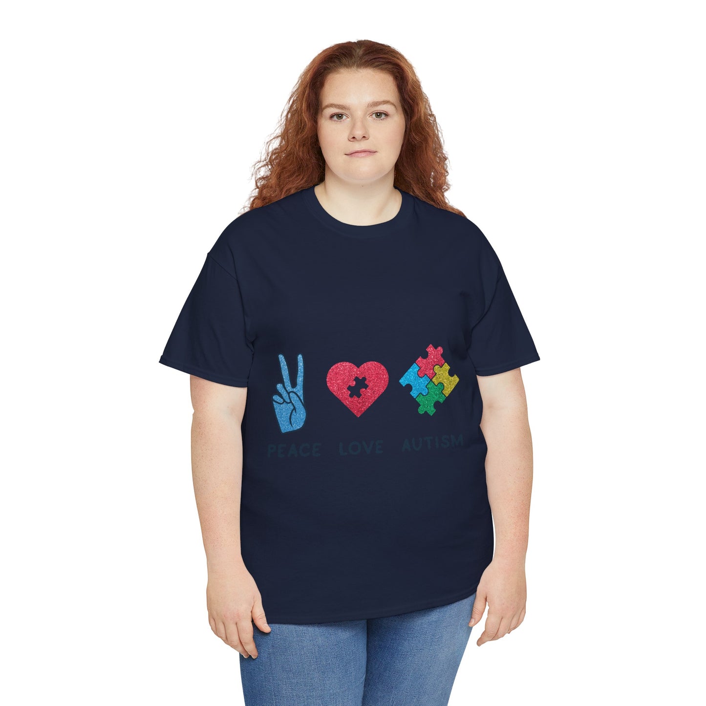 Autism Peace Love Autism T-shirt Unisex Heavy Cotton