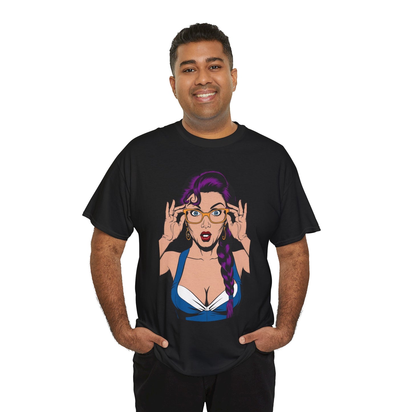 Sexy PopArt Girl Glasses and Braids Tshirt unisex heavy cotton