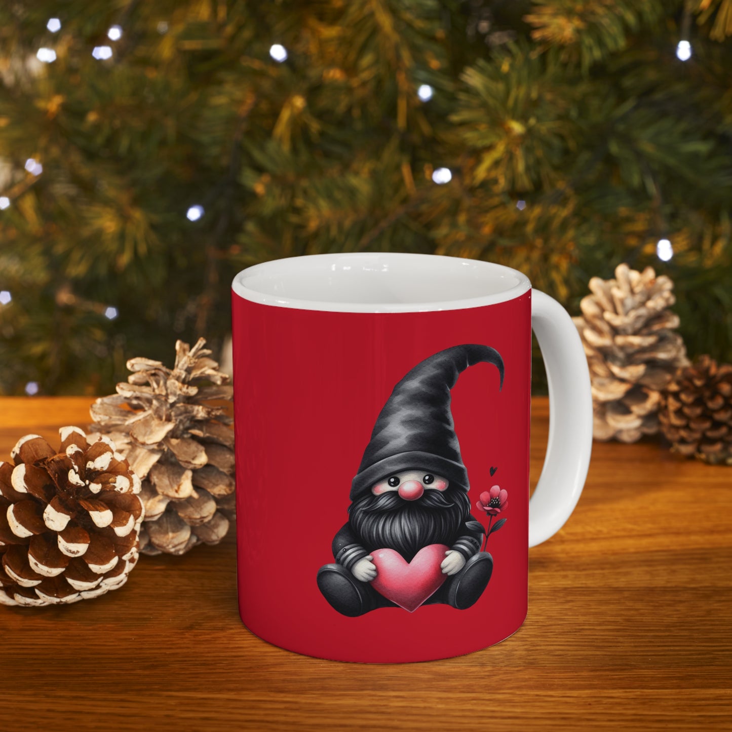 Black Valentine Gnome Ceramic Mug 11oz