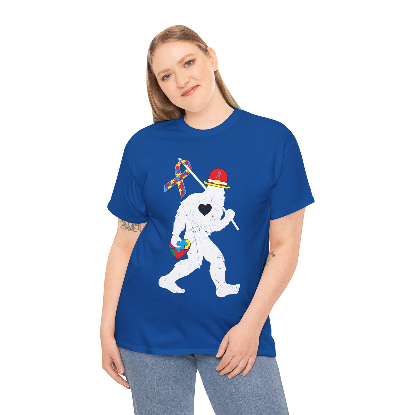Bigfoot Heart Puzzle Piece Autism T shirt unisex heavy cotton T-shirt