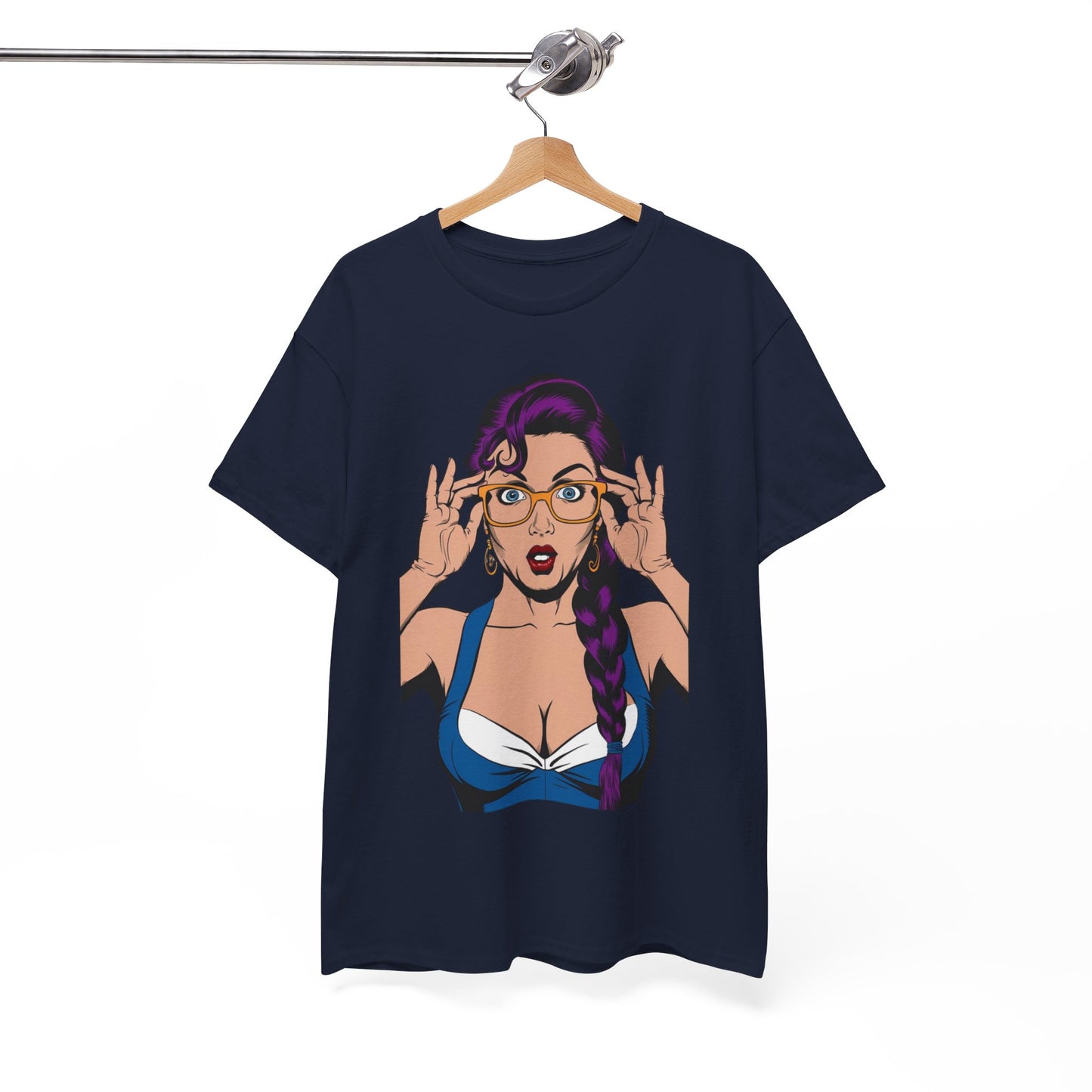 Sexy PopArt Girl Glasses and Braids Tshirt unisex heavy cotton