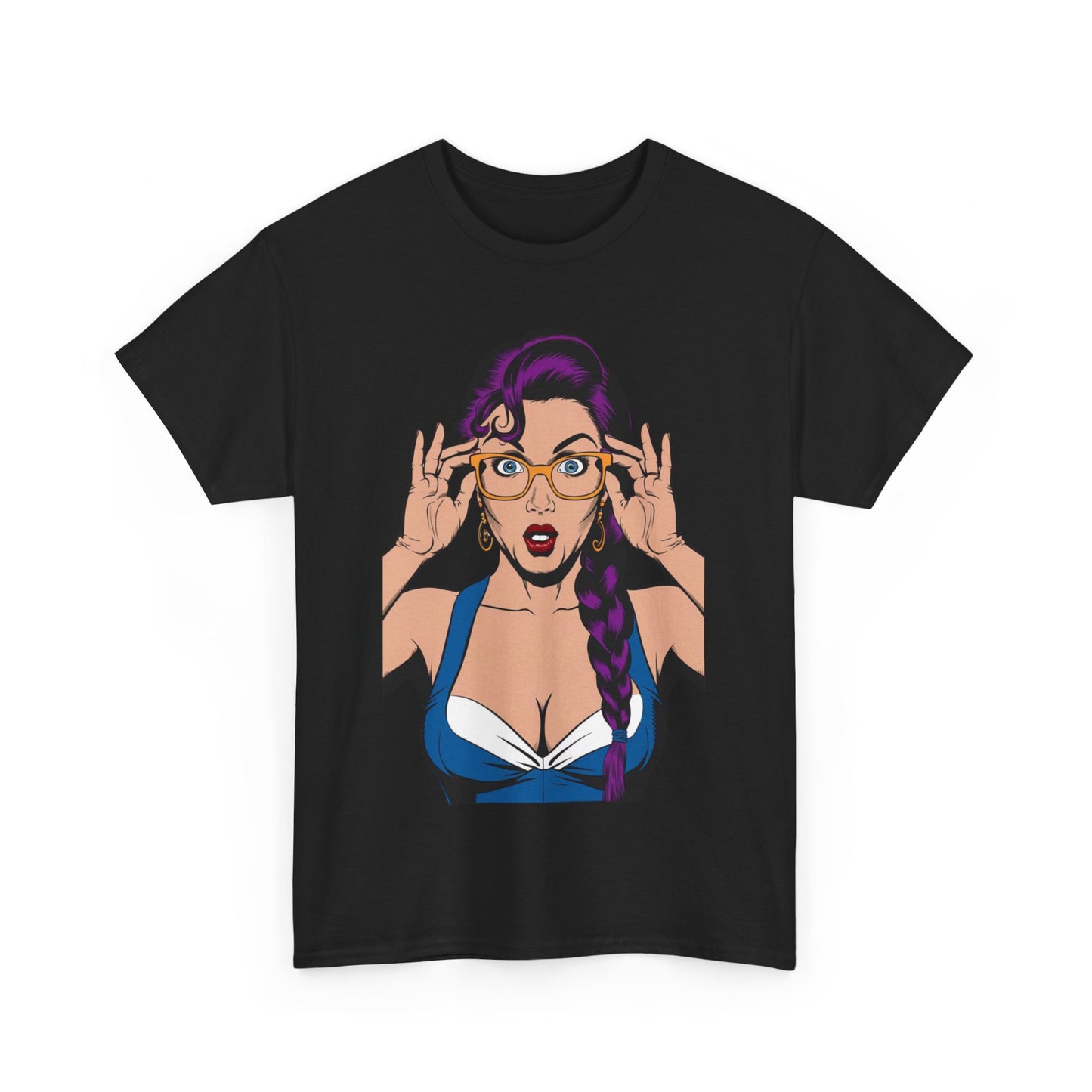 Sexy PopArt Girl Glasses and Braids Tshirt unisex heavy cotton
