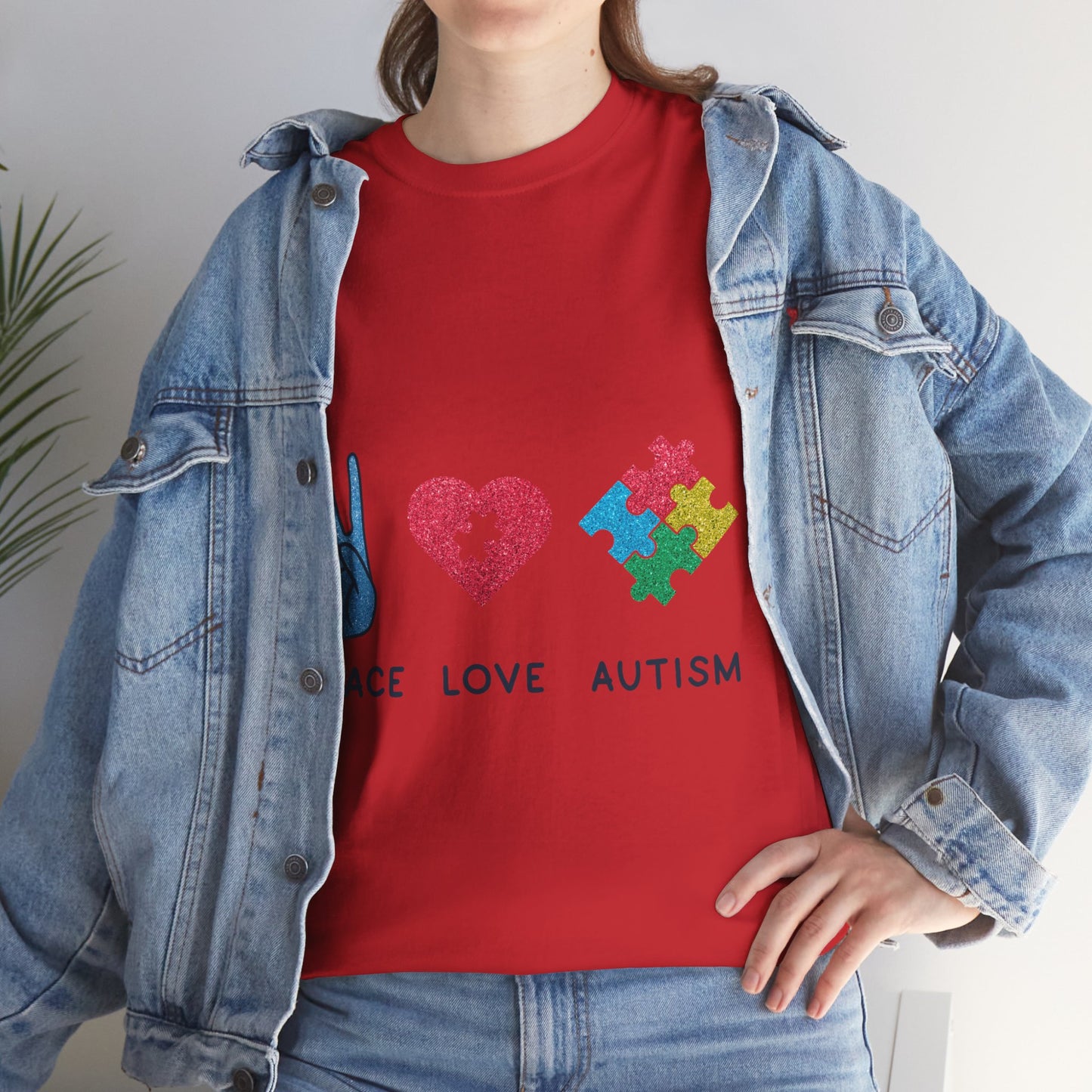 Autism Peace Love Autism T-shirt Unisex Heavy Cotton